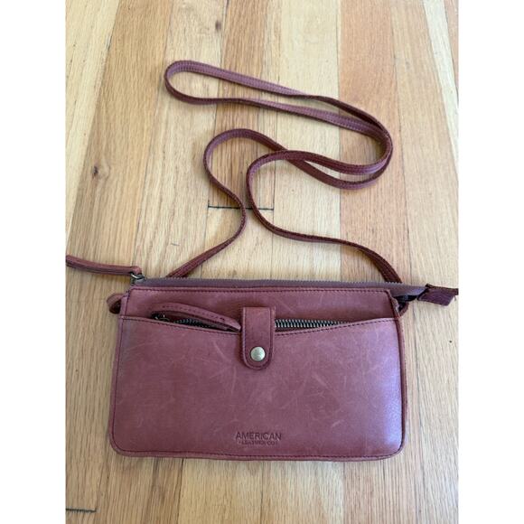 American Leather Co Womens Austin Crossbody Purse With Wallet Brandy Smooth New - Picture 3 of 10